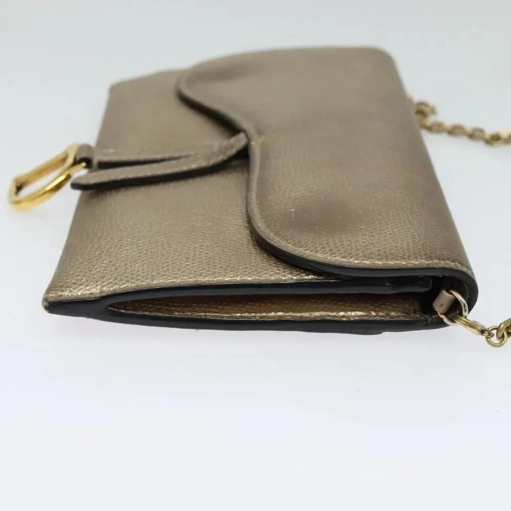 Christian Dior Saddle Chain Wallet Leather Brown Gold Auth hk2524 - Picture 6 of 16